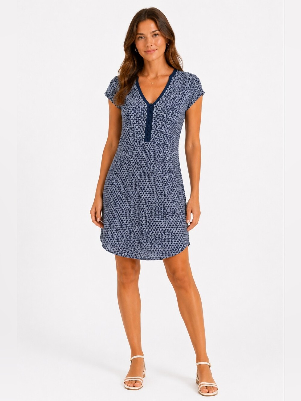 Boutique Style Navy Print Dress Size 4 Casual Elegant Lightweight Flowy Fit
